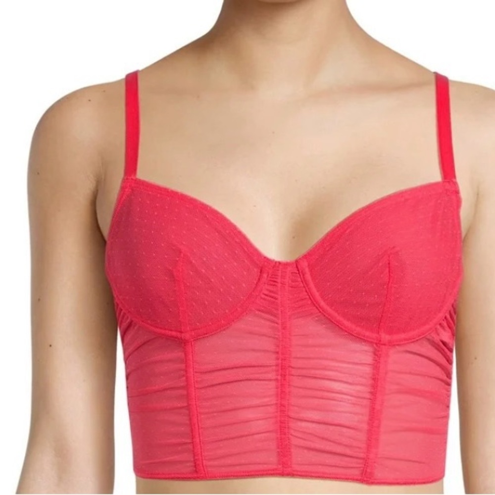 🌺 No Boundaries Pink Ruffled Mesh Bustier Top NWT Size Small